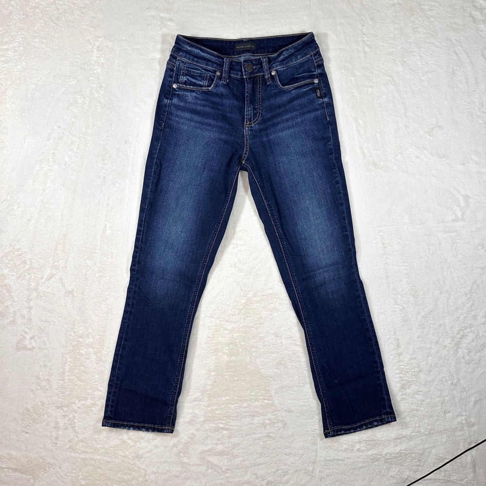 Silver Jeans Co Suki Capri Dark Wash Distressed Denim Jeans Women W26 L23